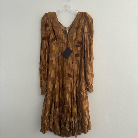 NEW PRADA Brown Tan and Silk Dress Size 44 silk overlay design - Picture 9 of 11